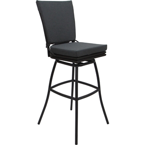 Pemberly Row Swivel 34&quot Stool Armless in Charcoal Fabric with Dark Brown Frame