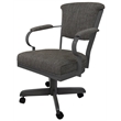 Pemberly Row Dining Caster Chair w/ Arms & Base in Cocoa Fabric w/ Gray Frame
