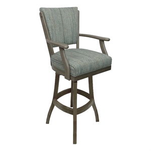 Pemberly Row 34&quot Wood Swivel Stool in Aquatint Teal Fabric with New Gray Frame