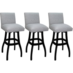 Pemberly Row Set of 3 Swivel Wood Stools in Slate Fabric with Black Frame