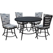 Pemberly Row Patio Dining Set Armless in Blue Beige Fabric with Black Frame