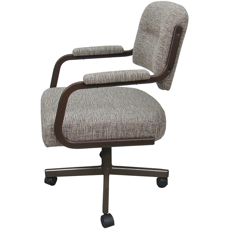 Pemberly Row Swivel Metal Dining Caster Chair in Tan with Brown Frame