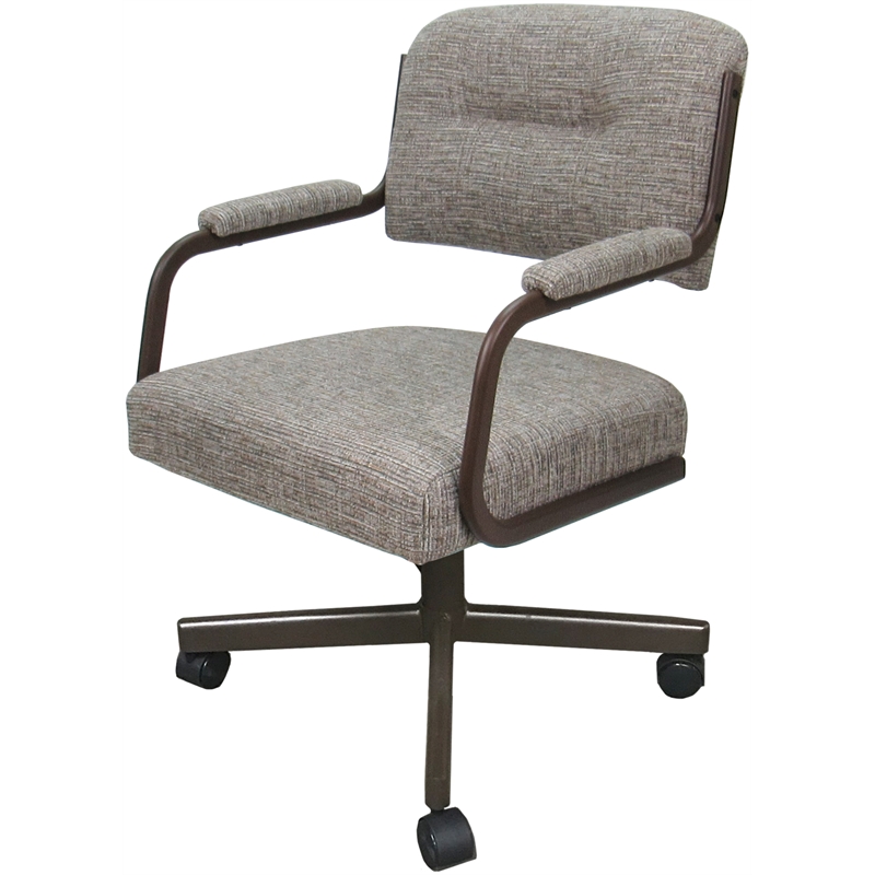 Pemberly Row Swivel Metal Dining Caster Chair in Tan with Brown Frame
