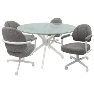 Pemberly Row 58&quot Round Cracked Glass Top Dining Set in Mojave Gray & White