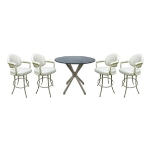 Pemberly Row Pub Set with 26&quot Swivel Counter Stools in Ocean Beige