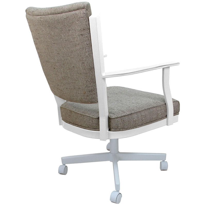 Pemberly Row Swivel Metal Dining Caster Chair in DriftFabric with White Frame