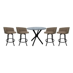 Pemberly Row Crackle Glass Metal Pub Set with 26&quot Swivel Counter Stools in Beige