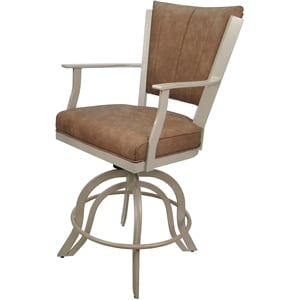 Pemberly Row Tilt Counter Stool 24&quot Seat in Pecan Brown Vinyl w/ Beige Frame
