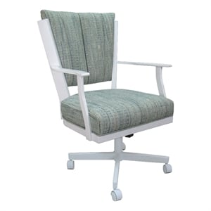Pemberly Row Swivel Dining Caster Chair in Aqua Fabric with White Metal Frame
