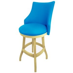 Pemberly Row 30&quot Swivel Wood Bar Stool in Blue with Beige Frame