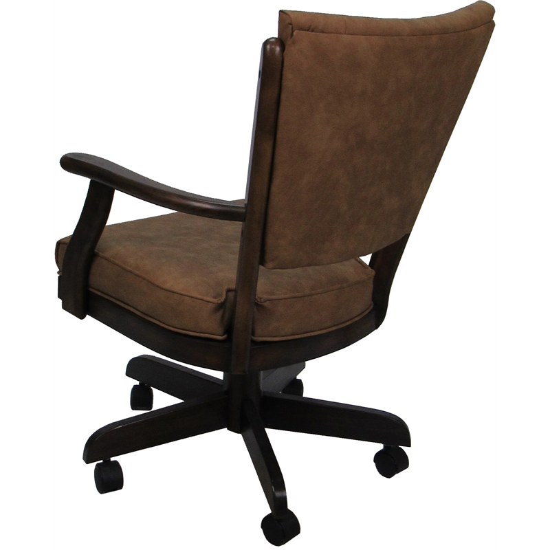 Pemberly Row Caster Wood Dining Chair in Pecan Brown Vinyl with Walnut Frame