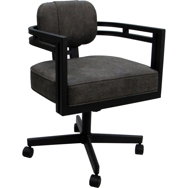 Pemberly Row Swivel Dining Caster Chair in Elk Gray Fabric with Black Frame