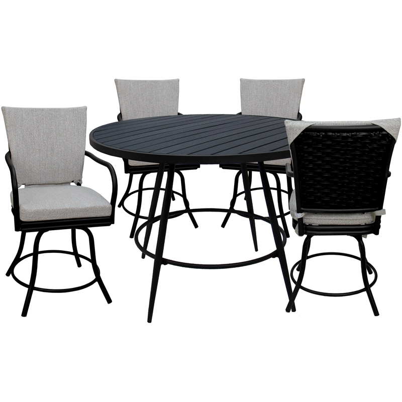 Pemberly Row Patio 5-Piece Dining Set in White Linen with Black Frame