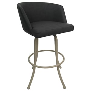 Pemberly Row Swivel Bar Stool 30&quot in Moonstone Charcoal Vinyl with Beige Frame