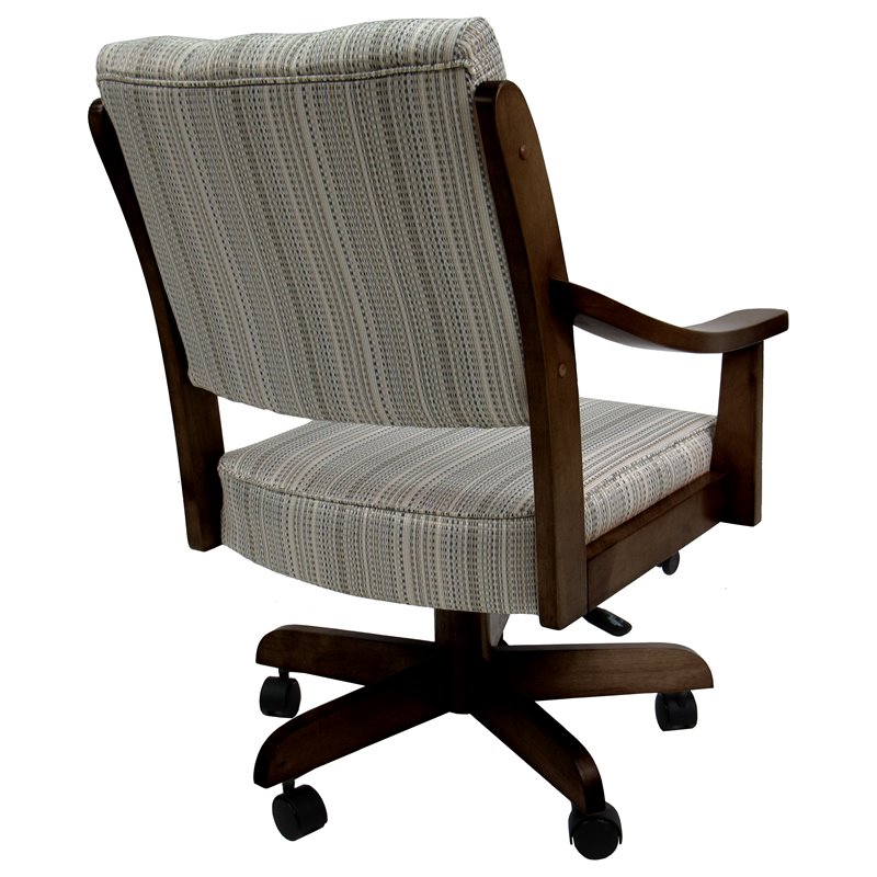 Pemberly Row Swivel Dining Caster Chair in Cream Fabric with Dark Brown Frame