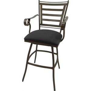 Pemberly Row Patio Swivel Bar Stool 35&quot in Dark Gray Fabric with Beige Frame