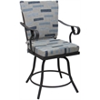 Pemberly Row Patio Dining Chair in Blue Beige Fabric with Gray Frame