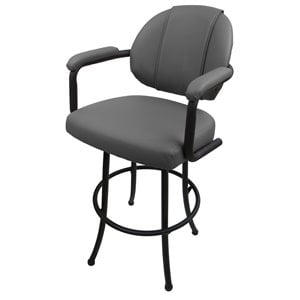 Pemberly Row 26&quot Vinyl Upholstered Swivel Counter Stool in Gray & Black