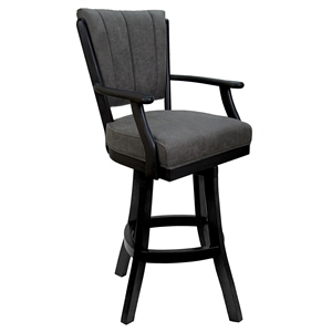 Pemberly Row Wood Swivel 30&quot Bar Stool in Elk Charcoal Fabric with Black Wood