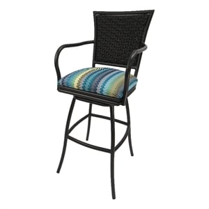 Pemberly Row Swivel Counter 26&quot Bar Stool in Aqua Blue Stripes with Brown Frame