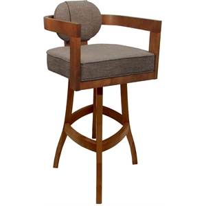 Pemberly Row Swivel 30&quot Wood Bar Stool in Basin Beige Fabric with Honey Finish