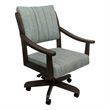 Pemberly Row Caster Swivel Dining Chair in Aquatint Teal Fabric with Brown Wood