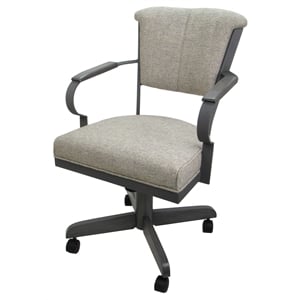Pemberly Row Swivel Dining Caster Chair with Wood Arms and Base in Ash Fabric