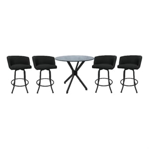 Pemberly Row Pub Set w/ 26&quot Swivel Counter Stools in Black Lava w/ Grey Frame