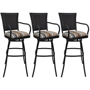 Pemberly Row Set of 3 30&quot Bar Stools with Arms in Driftwood Nutmeg