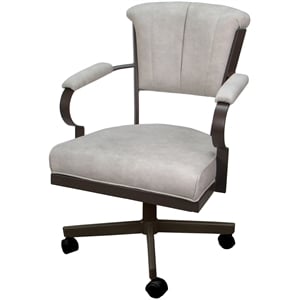 Pemberly Row Swivel Tilt Metal Caster Chair in Smoke Beige with Brown Frame