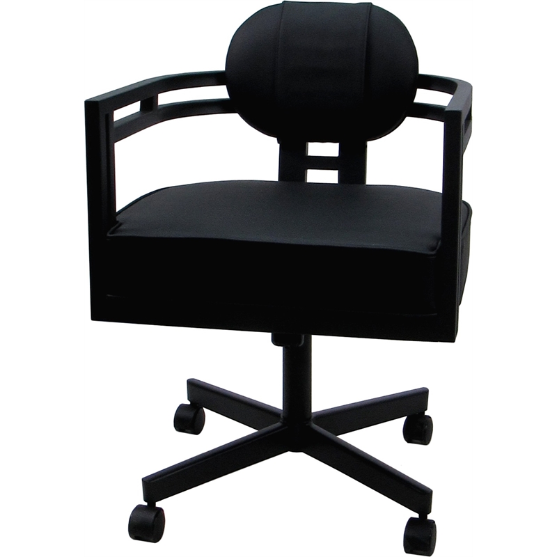 Pemberly Row Swivel Metal Dining Caster Chair in Black Vinyl & Black Frame
