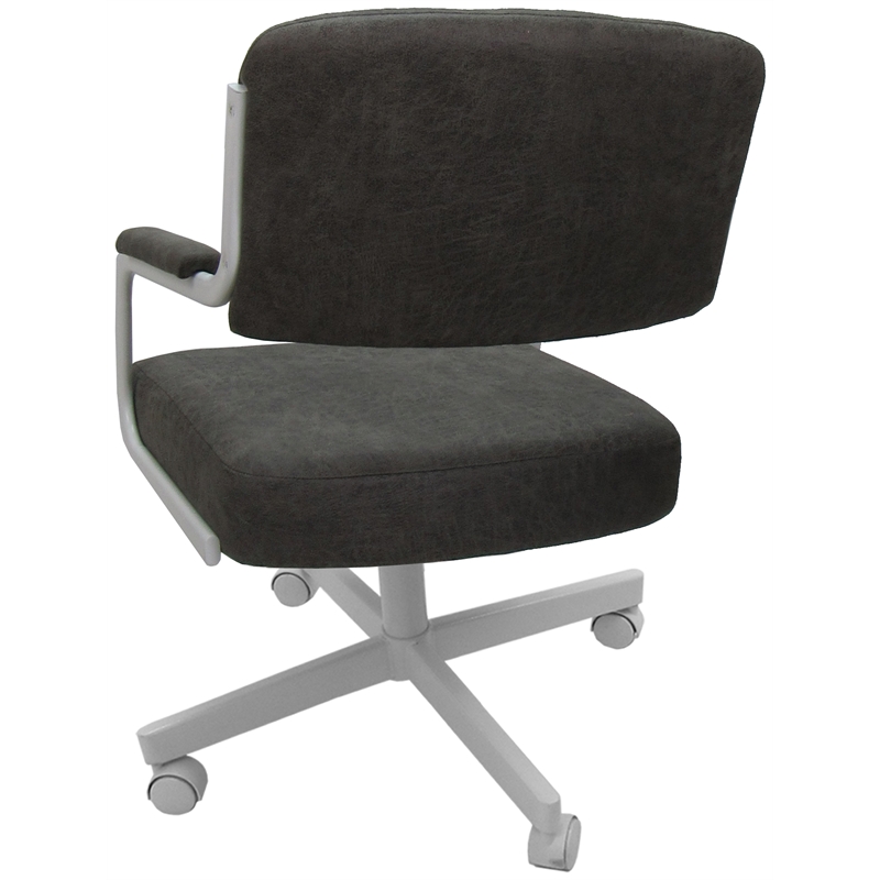 Pemberly Row Swivel Metal Dining Caster Chair in Dark Gray with White Frame