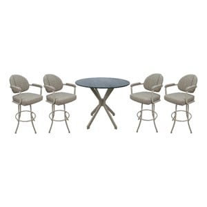 Pemberly Row Crackle Glass Metal Pub Set with 26&quot Swivel Counter Stools in Beige