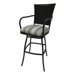 Pemberly Row Indoor Extra Tall 35&quot Swivel Bar Stool in Tan Striped on Brown