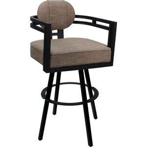 Pemberly Row Swivel Metal 30&quot Bar Stool in Basin Beige Fabric with Black Frame