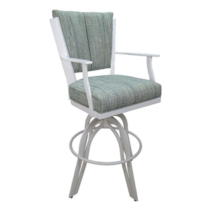 Pemberly Row Swivel 30&quot Bar Stool in Aqua Fabric with White Metal Frame