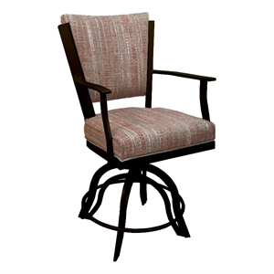 Pemberly Row Swivel 30&quot Metal Bar Stool in Madder Fabric with Brown Frame