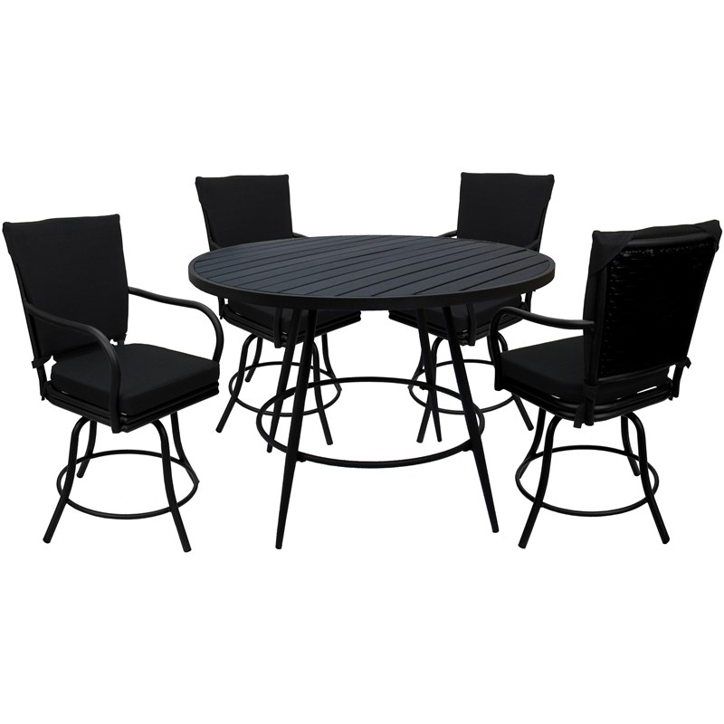 Pemberly Row Contemporary Outdoor/Indoor Patio Dining Set in Black