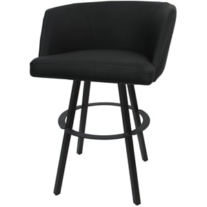 Pemberly Row Counter Swivel Metal 26&quot Bar Stool in Black Vinyl with Gray Frame