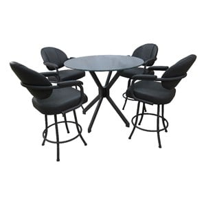 Pemberly Row Crackle Glass Metal Pub Set with 26&quot Counter Stools in Grey Vinyl
