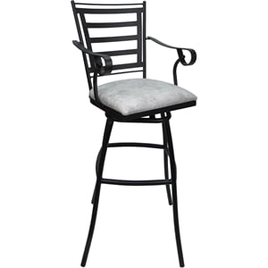 Pemberly Row Aluminum Bar Stool 30&quot Seat-Arms-UH Wh Stone Vinyl-Black