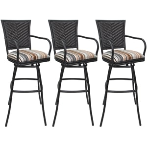 Pemberly Row Set of 3 Outdoor Indoor Counter Stools - Arms in Nutmeg with Gray