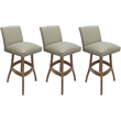 Pemberly Row Set of 3 Extra Tall Swivel Wood Stools in Beige Vinyl with Cashew