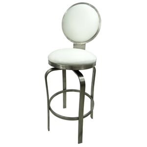 Pemberly Row 30&quot Contemporary Stainless Steel Swivel Bar Stool in White