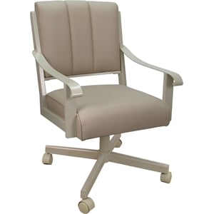 Pemberly Row Leather Dining Caster Chair Swivel Tilt in Tan on Beige