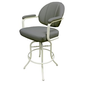 Pemberly Row Swivel Bar Stool 30&quot Seat - and Arms in Gray Vinyl & White Metal