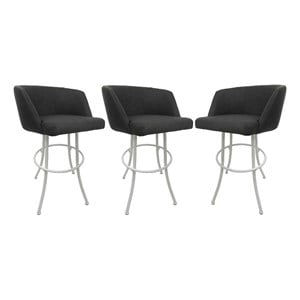 Pemberly Row Swivel Extra Tall Vinyl & Metal Bar Stool Black/Charcoal Set of 3