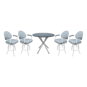 Pemberly Row Crackle Glass Metal Pub Set 30&quot Swivel Bar Stools in Aqua & White