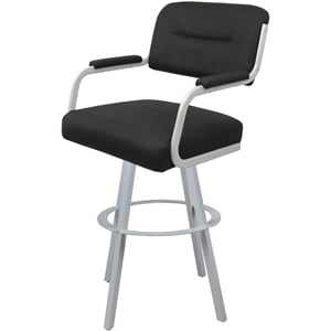 Pemberly Row Swivel Metal Extra Tall Stool 34&quot Seat in Gray Vinyl with White