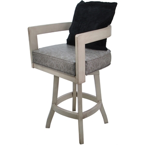 Pemberly Row Swivel Wood Bar Stool 30&quot Seat - Gray Vinyl in Beige & Black Pillow